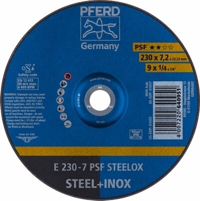 GRINDING WHEELS - DEPRESSED CENTRE - GENERAL PURPOSE - STEELOX - STEEL &amp; INOX - SOFT