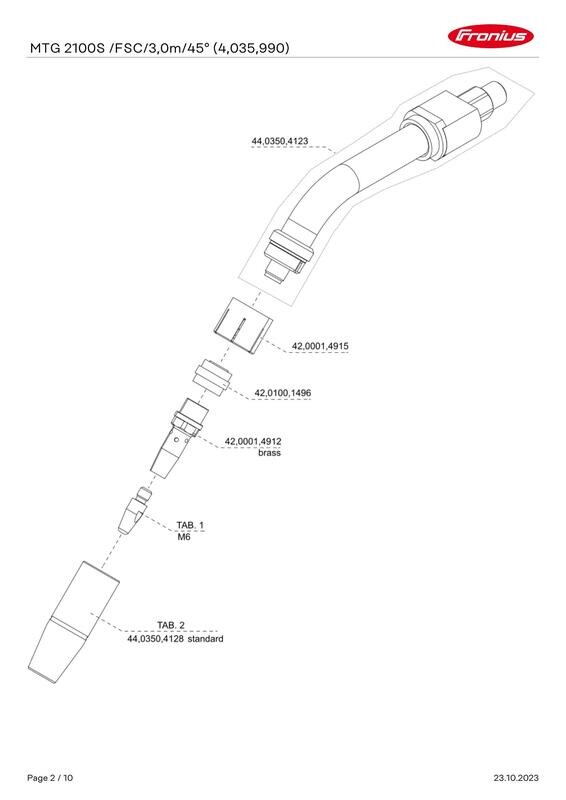 FRONIUS MTG 2100S PARTS LIST