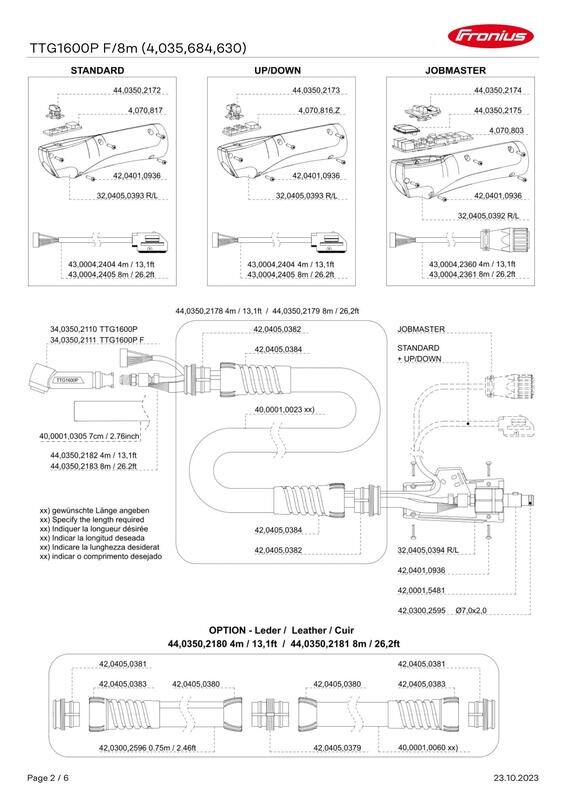 FRONIUS "P" SERIES TTG1200P, TTG1600P, TTW2500P, TTW3000P PARTS