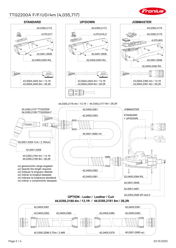 FRONIUS TTG2200A, TTW2200A, TTW4000A PARTS
