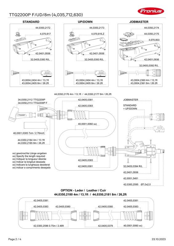 FRONIUS "P" SERIES TTG2200A, TTW2200A, TTW4000A PARTS