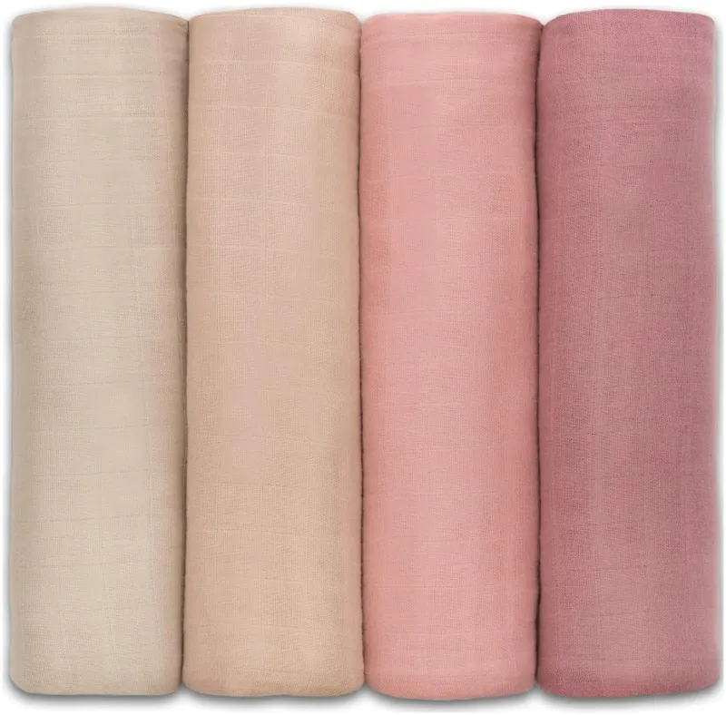 Comfy Cubs Muslin Swaddle Blankets (Pack of 4) –  Cream, Blush, Bold Blush, Mauve