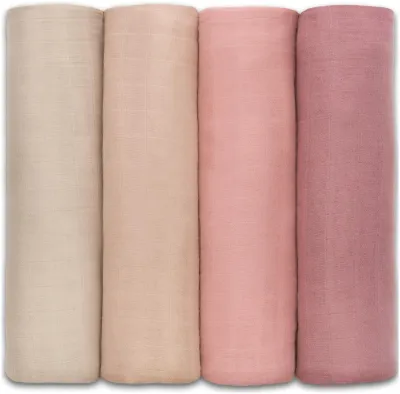 Comfy Cubs Muslin Swaddle Blankets (Pack of 4) –  Cream, Blush, Bold Blush, Mauve