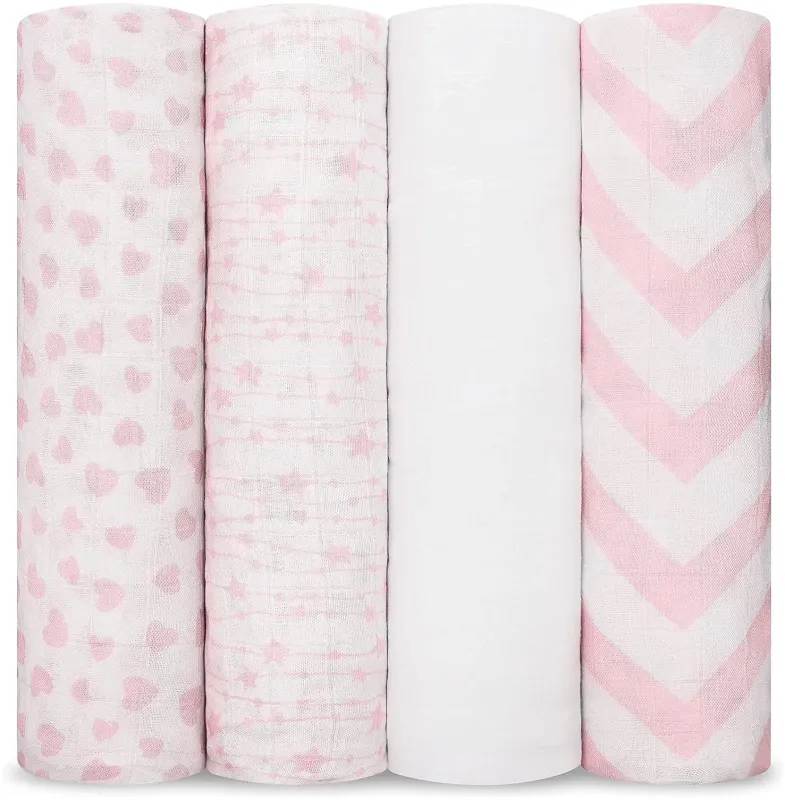 Comfy Cubs Muslin Swaddle Blankets (Pack of 4) – Pink