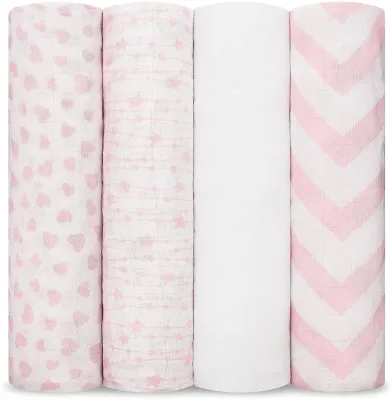 Comfy Cubs Muslin Swaddle Blankets (Pack of 4) – Pink