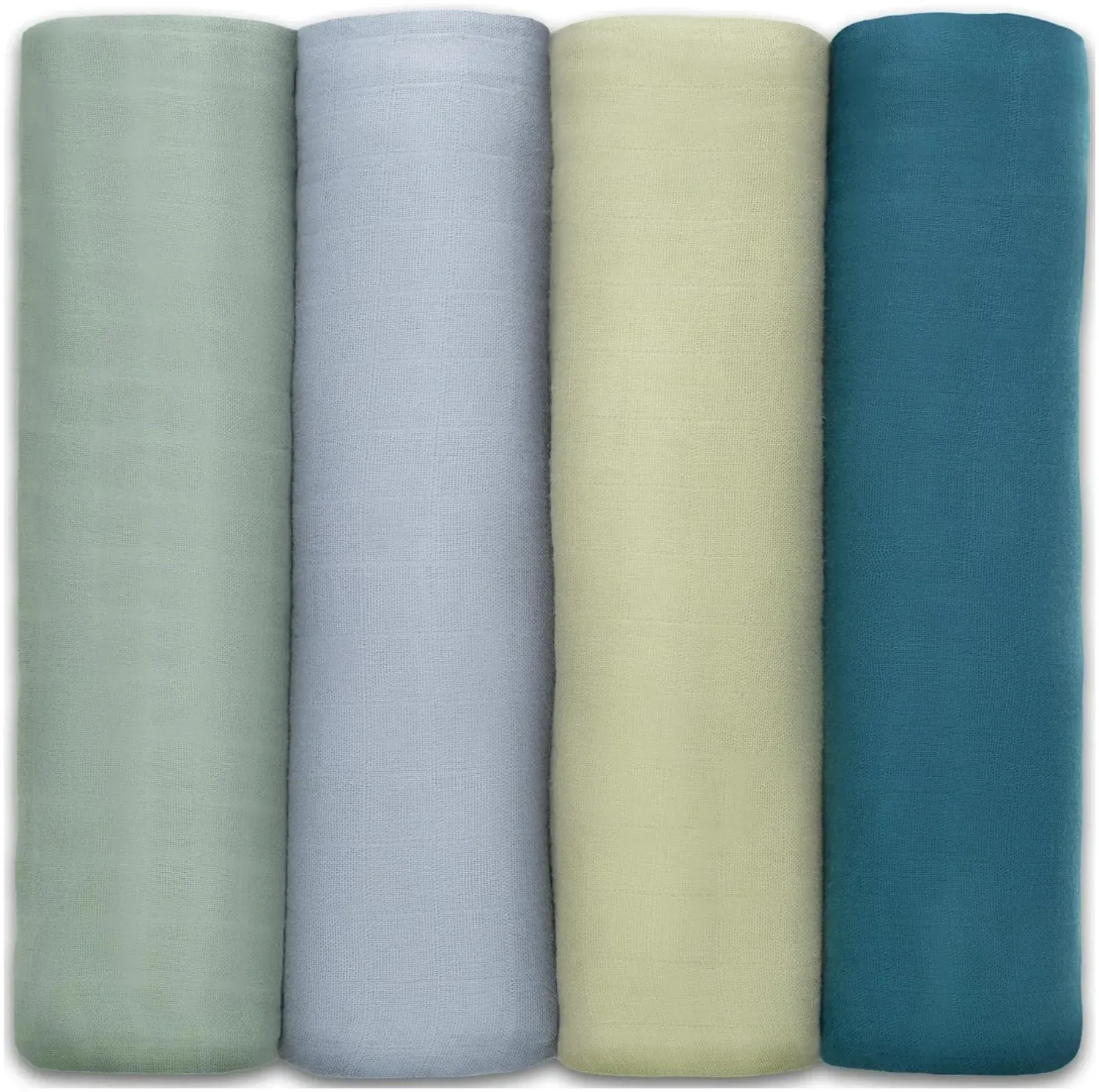 Comfy Cubs Muslin Swaddle Blankets (Pack of 4) – Sage, Pacific Blue, Fern, Neptune