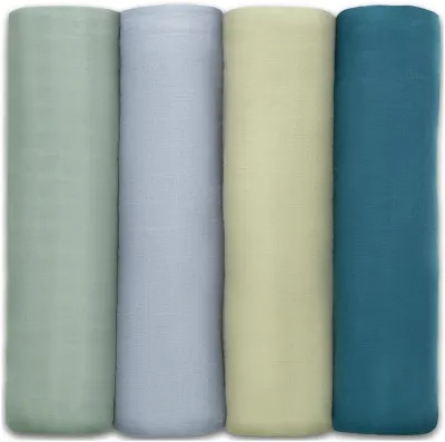 Comfy Cubs Muslin Swaddle Blankets (Pack of 4) – Sage, Pacific Blue, Fern, Neptune
