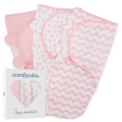 Easy Swaddle Blankets by Comfy Cubs – Pink, Pack of 3
