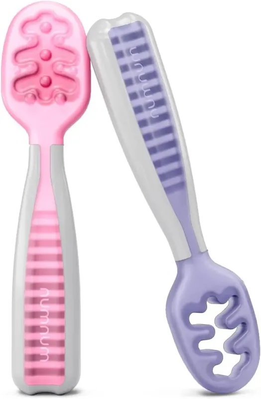 NumNum Baby GOOtensil Pre-Spoons for 6+ Months, BPA-Free, 2 Pack Frosty Lilac/Rosebud