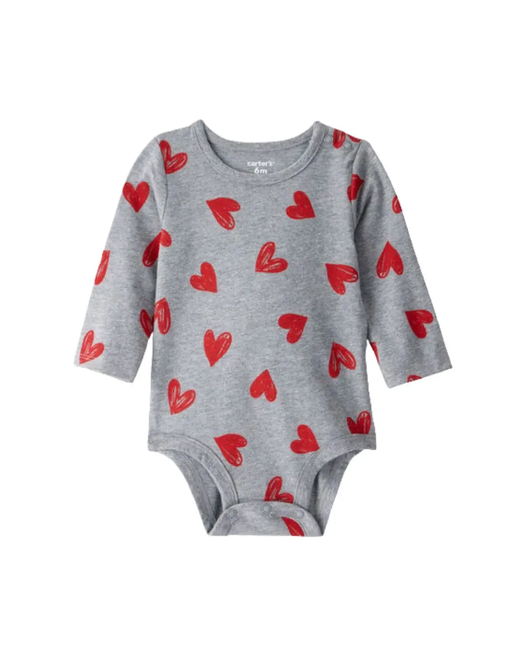 Baby Girl Heart Print Long-Sleeve Graphic Bodysuit - Grey
