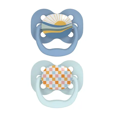 Dr. Brown's Advantage Baby Pacifier, Fully Symmetrical Soother with Soft Silicone Bulb, Blue Sunrise, 0-6m