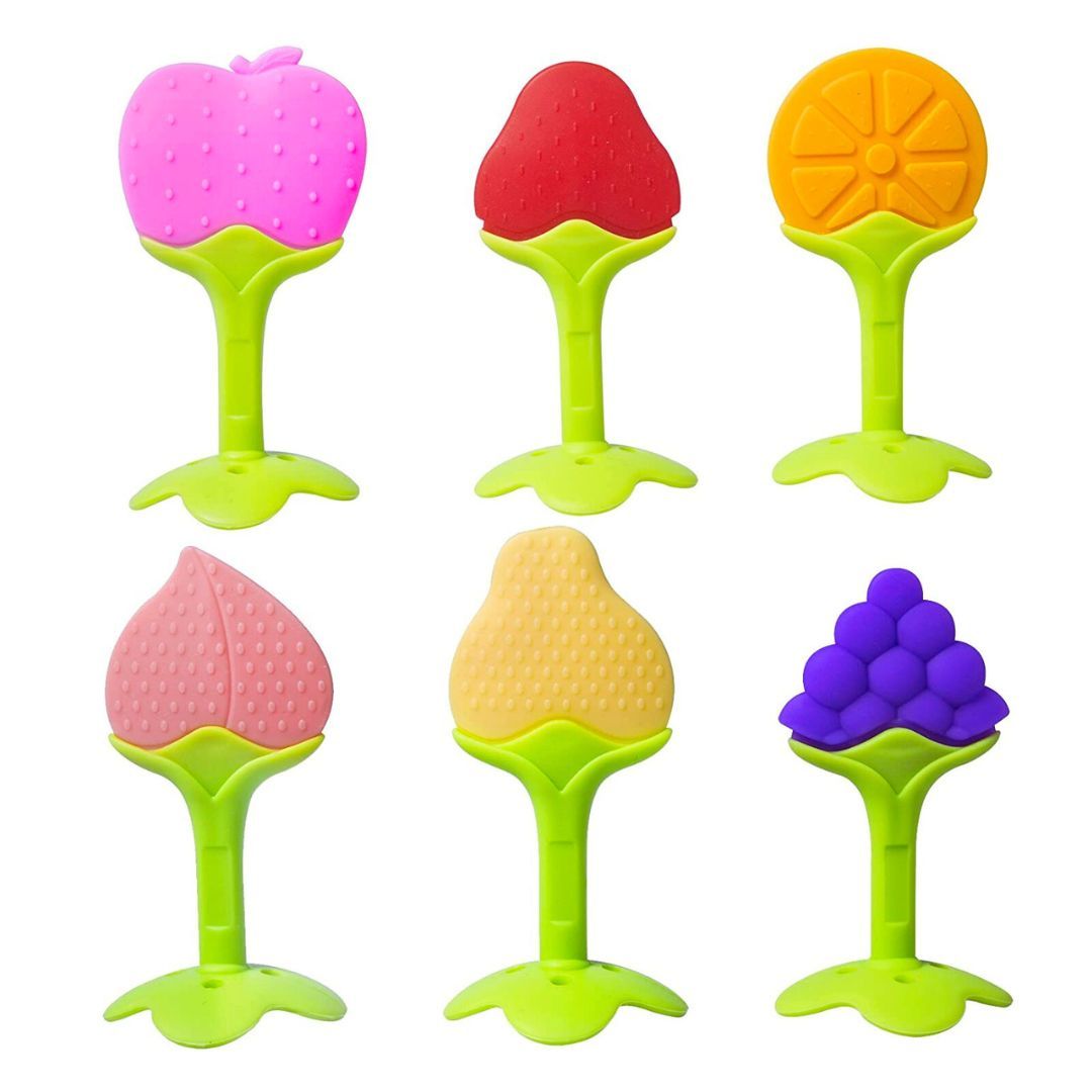 Fruit Teethers, Teething Toys (6 Pack) Natural Organic Freezer Safe for Infants and Toddlers