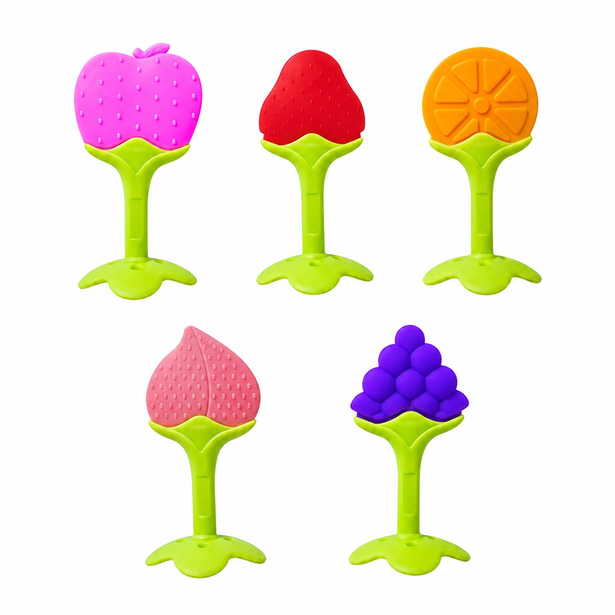 Fruit Teethers, Teething Toys (5 Pack) Natural Organic Freezer Safe for Infants and Toddlers