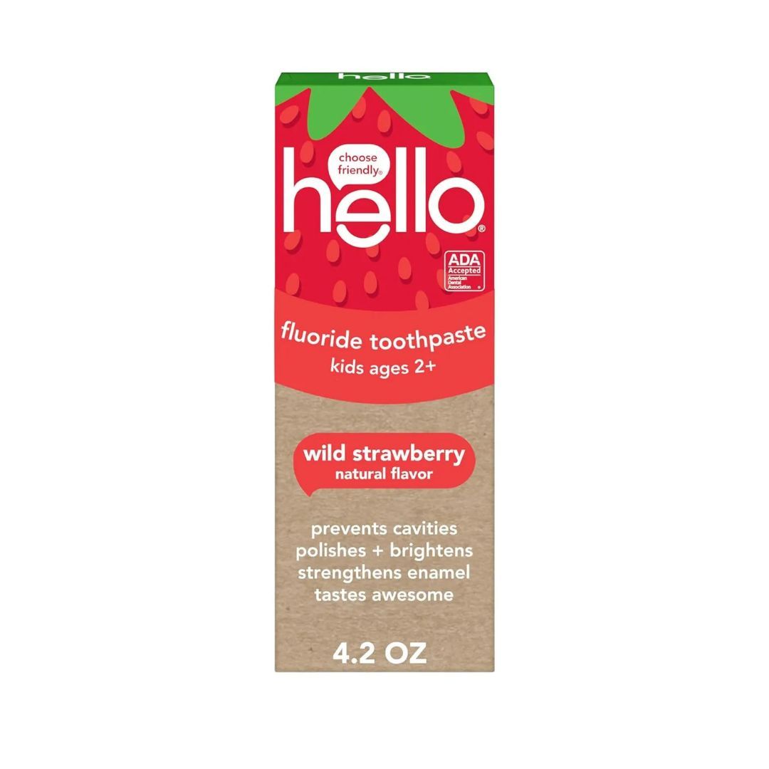 Hello Wild Strawberry Kids Toothpaste with Fluoride 4.2 Oz Tube