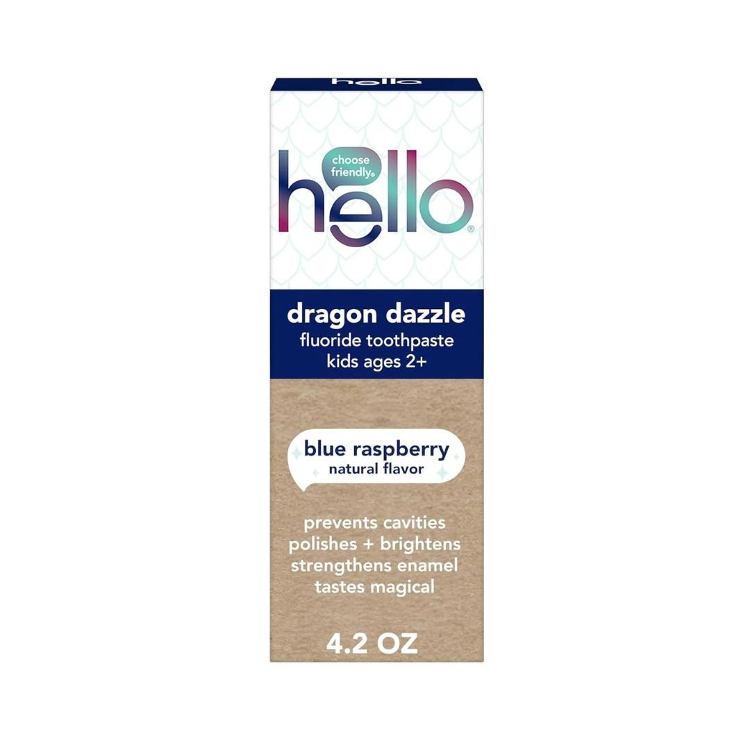 Hello Dragon Dazzle Blue Raspberry Kids Toothpaste with Fluoride 4.2 Oz Tube