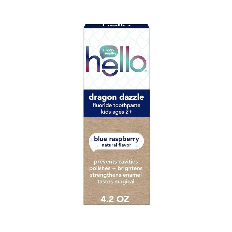 Hello Dragon Dazzle Blue Raspberry Kids Toothpaste with Fluoride 4.2 Oz Tube