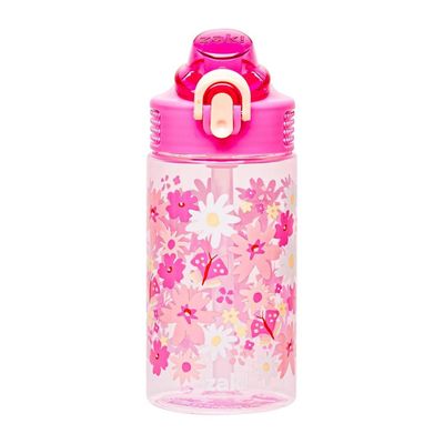 Zak Designs Sage Water Bottle For School or Travel, 16oz Durable Plastic Water Bottle With Straw, Handle, and Leak-Proof, Pop-Up Spout Cover (Flower Power) Zak Designs Sage Water Bottle For School or Travel, 16oz Durable Plastic Water Bottle With Straw, Handle, and Leak-Proof, Pop-Up Spout Cover (Flower Power)