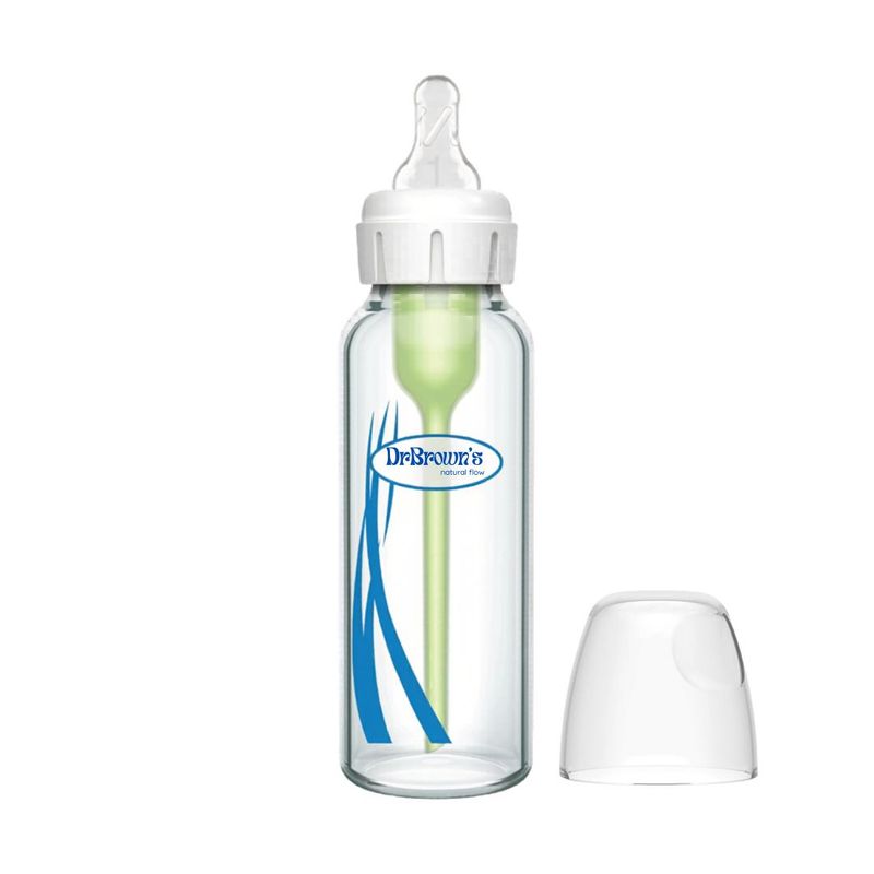 Dr. Brown's Anti-Colic Options+ Narrow Glass Baby Bottle with Level 1 Slow Flow Nipple, BPA-Free, 8 oz/250 mL, 0m+, 1-Pack (without retail packaging)