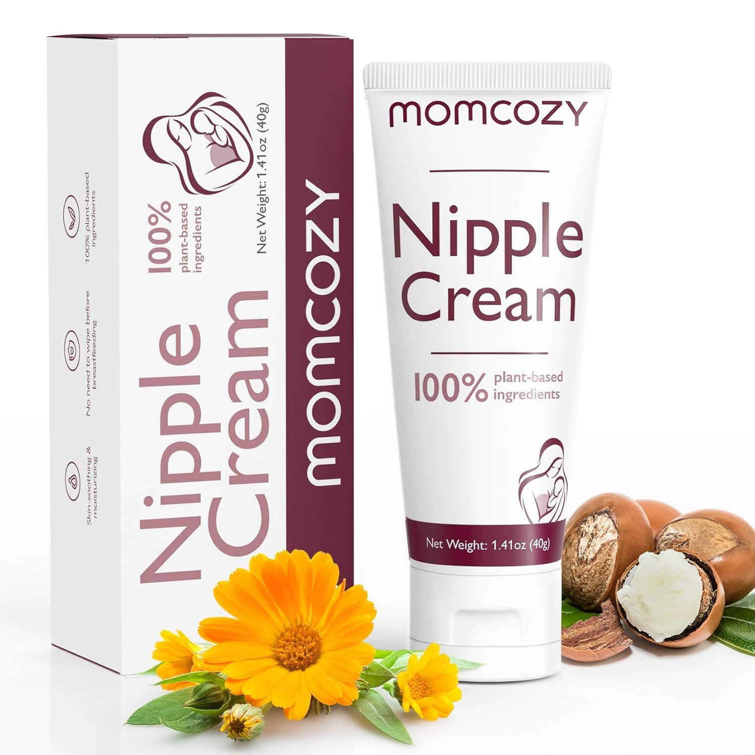 Momcozy Nipple Cream Safe for Breastfeeding, No Wipe Off Lanolin-Free Nipple Balm, Soothing Cream 40g