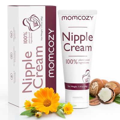 Momcozy Nipple Cream Safe for Breastfeeding, No Wipe Off Lanolin-Free Nipple Balm, Soothing Cream 40g