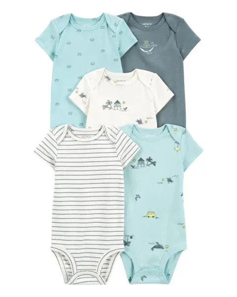 Baby 5-Pack Ocean Print Sleeveless Bodysuits
