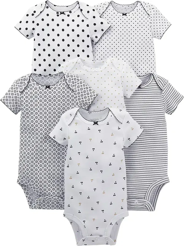 Baby Girls’ Short Sleeve Bodysuit, Pack of 6
