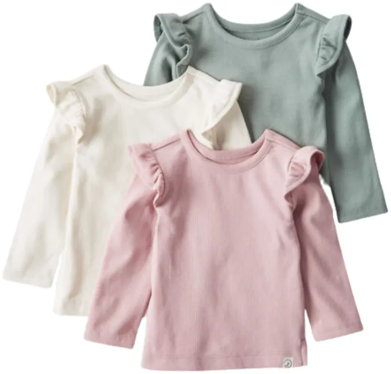 Baby Girl 3-Pack Organic Cotton Rib Flutter Tops