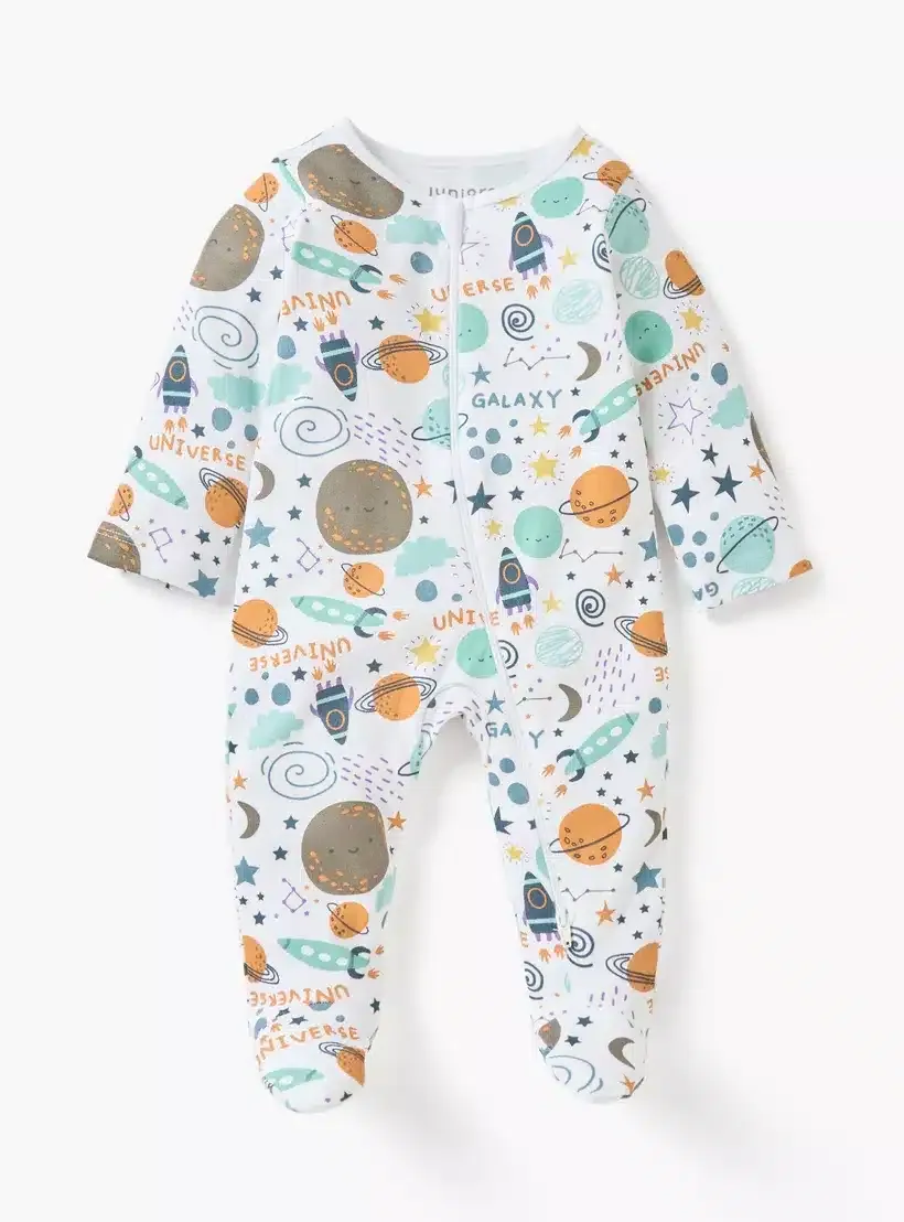 Galaxy Print Closed Feet Sleepsuit with Zip Closure