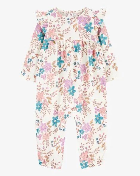 Baby Girl Floral Jersey Long-Sleeve Jumpsuit - Floral