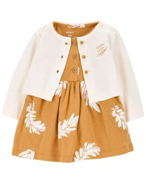 Baby 2-Piece Feather Bodysuit Dress &amp; Cardigan Set