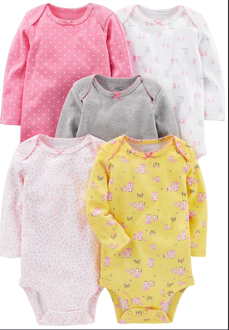 Simple Joys by Carter's Girls' 5-Pack Long-Sleeve Bodysuit,
