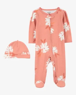 Baby 2-Piece Floral Sleep &amp; Play Pajamas &amp; Cap Set