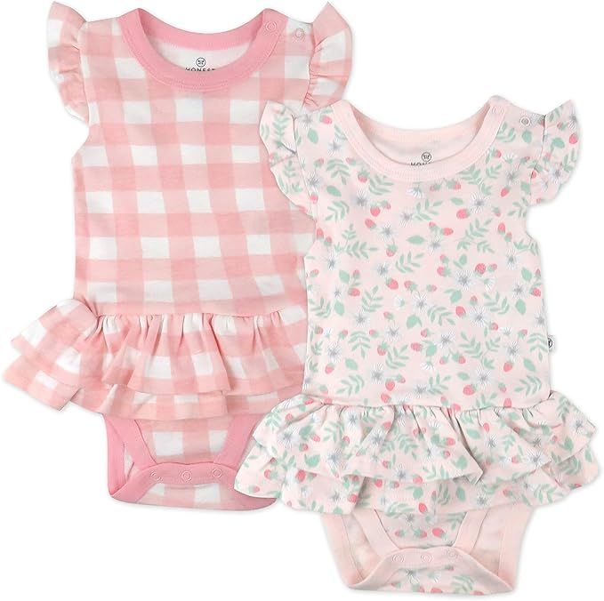 HonestBaby Baby Girls 2-Pack Organic Cotton Romper Set