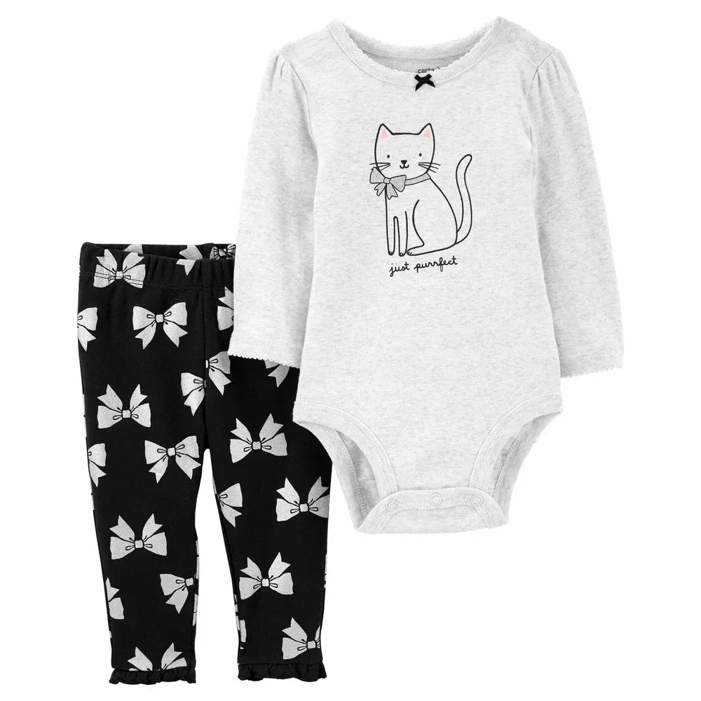 2-Piece Cat Bodysuit Pant Set - Baby Girl