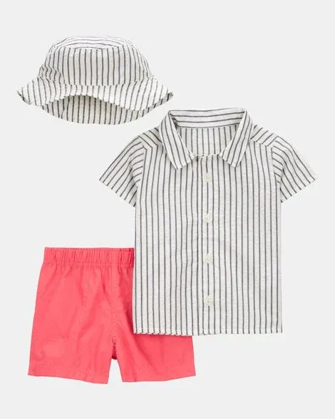 Baby 3-Piece Button-Down Shirt &amp; Short Set