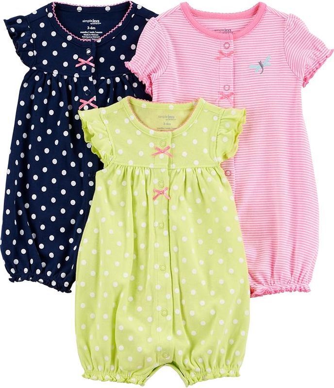 Simple Joys by Carter's Baby Girls' Snap-Up Rompers, Pack of 3
