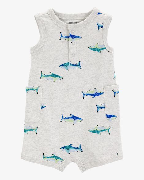 Baby Boy Fish Cotton Blend Romper - Grey