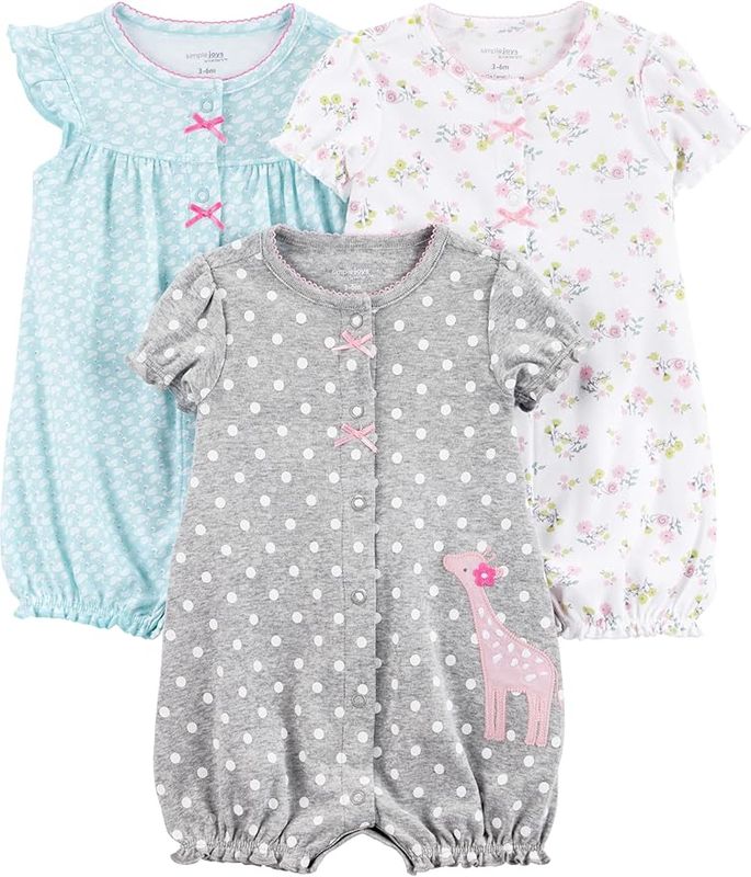 Simple Joys by Carter's Baby Girls' Snap-Up Rompers, Pack of 3