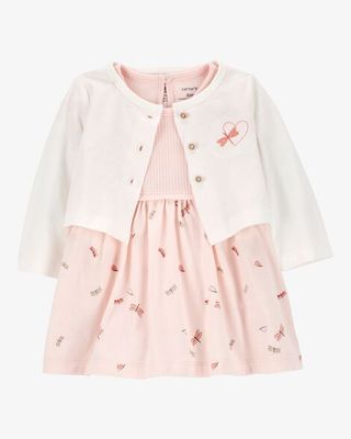 Baby 2-Piece Feather Bodysuit Dress &amp; Cardigan Set