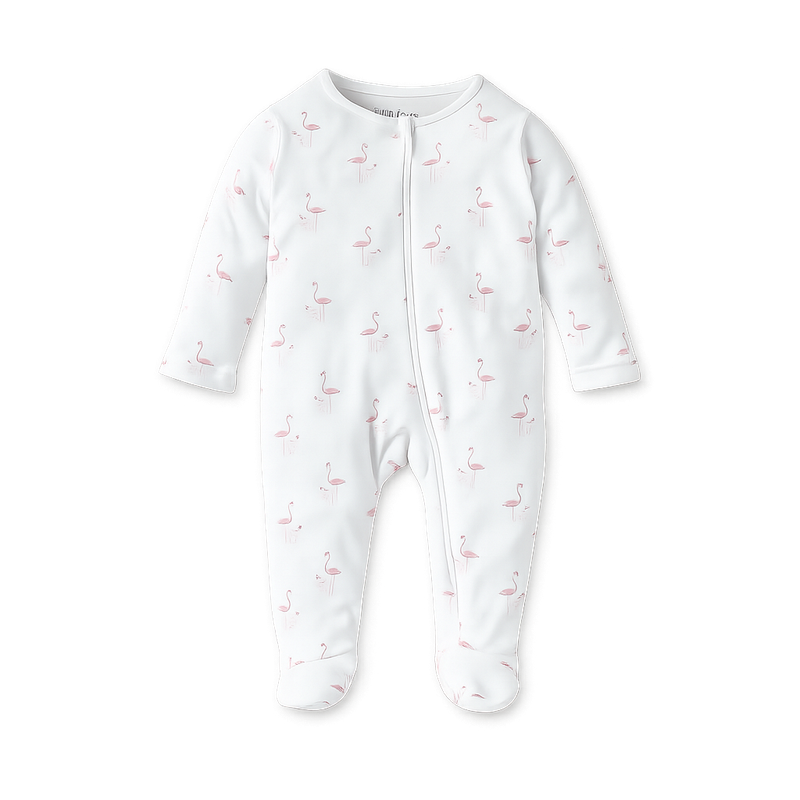 Juniors All-Over Flamingo Print Closed Foot Sleepsuit with Long Sleeves