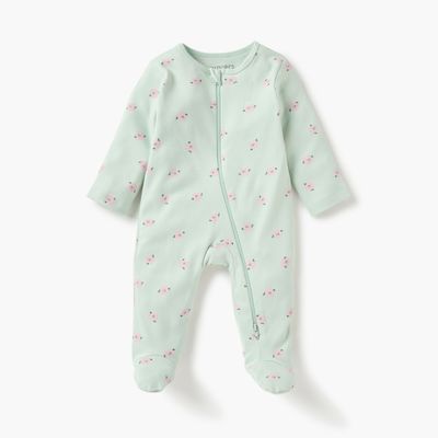 Juniors Floral Print Closed Feet Sleepsuit with Zip Closure