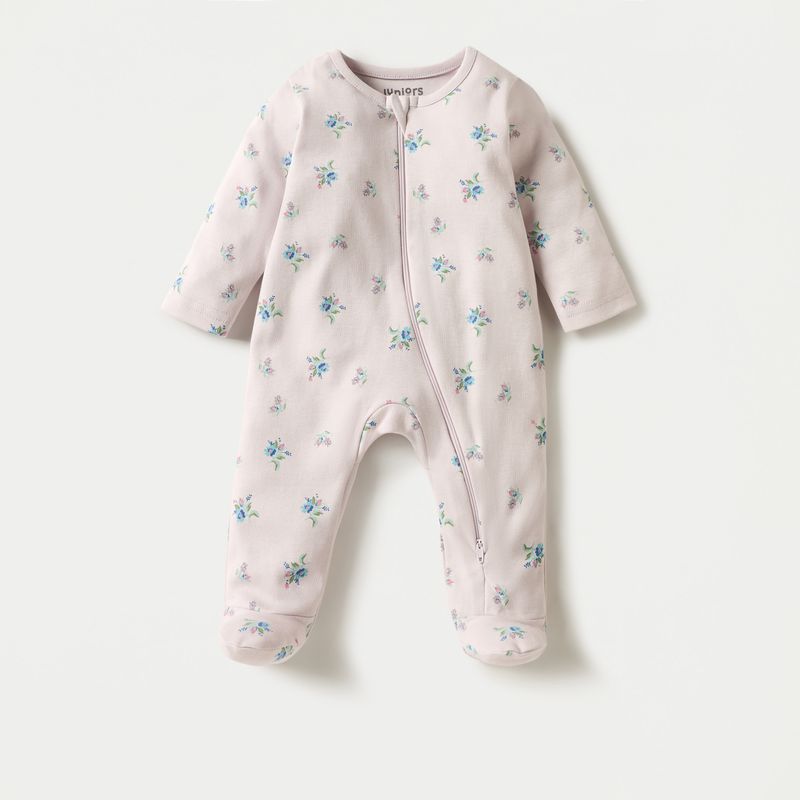Juniors Floral Print Sleepsuit with Long Sleeves and Zip Closure