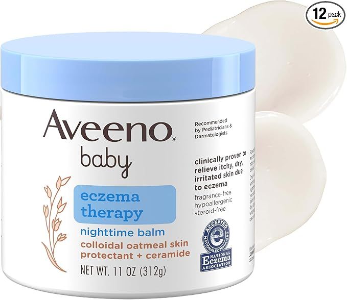 Aveeno Baby Eczema Therapy Nighttime Body Balm, Moisturizing Eczema Balm for Babies with Colloidal Oat &amp; Ceramide, Soothes Dry, Itchy Skin, Hypoallergenic, Fragrance &amp; Steroid Free
