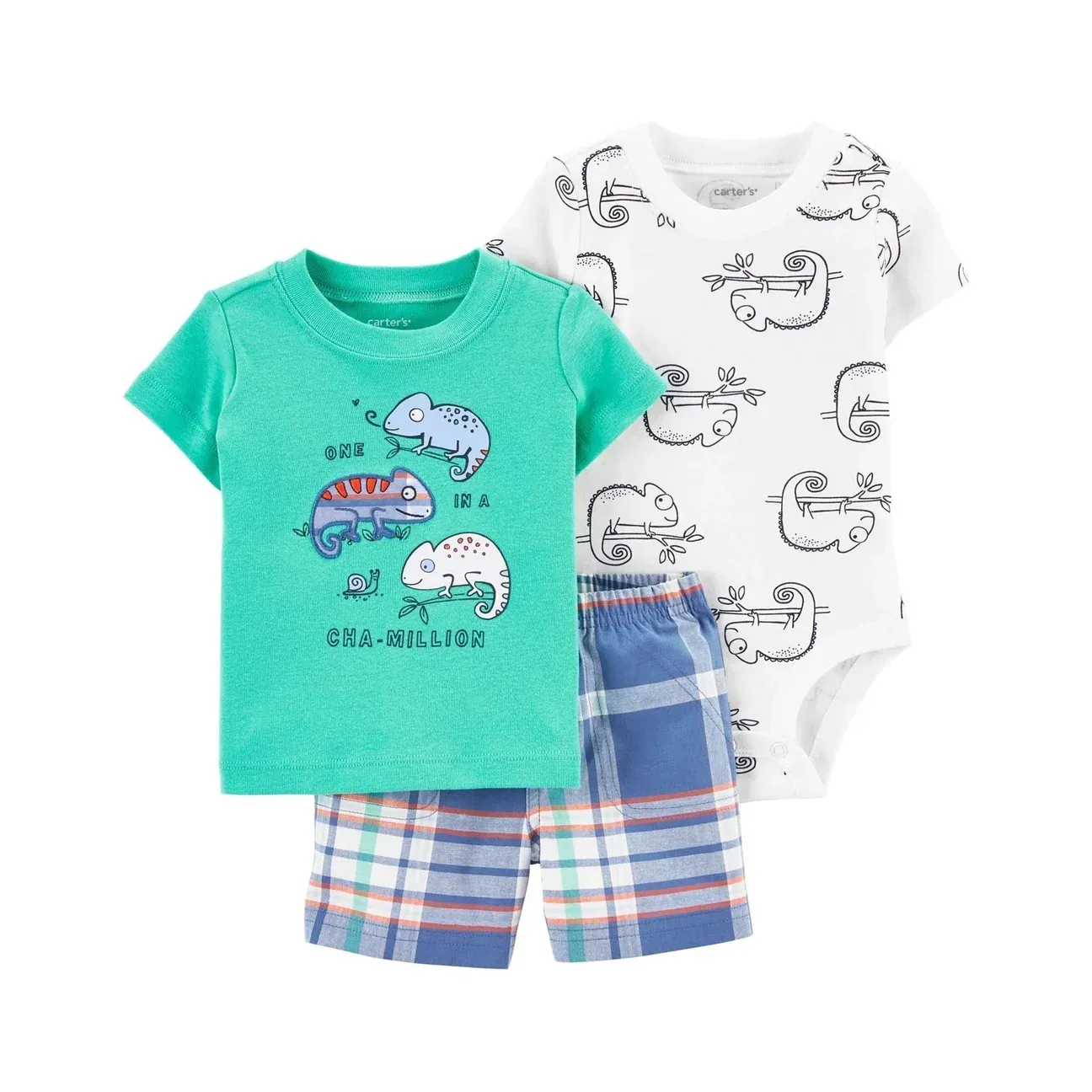 Carter's Infants Boys 3-Piece Chameleon Little Short Set Green/White