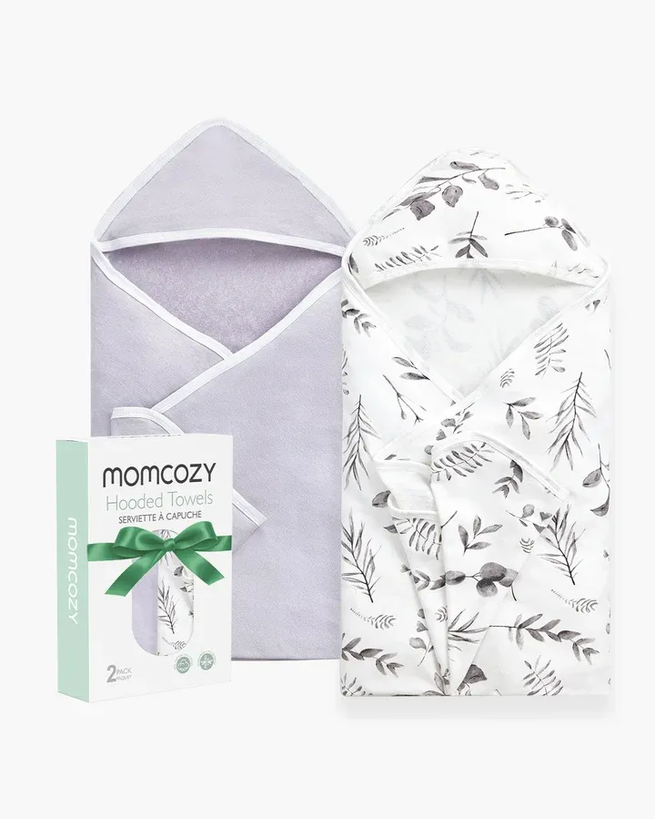 Momcozy Baby Hooded Towel - Ink Wash Leaves, 2-Pack