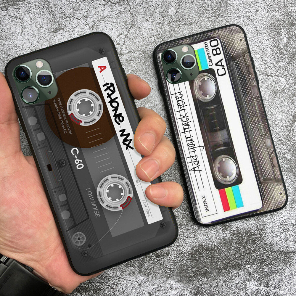 Coque imitation cassette audio pour iPhone (12, 11, X, XR, XS, 8, 7, 6)
