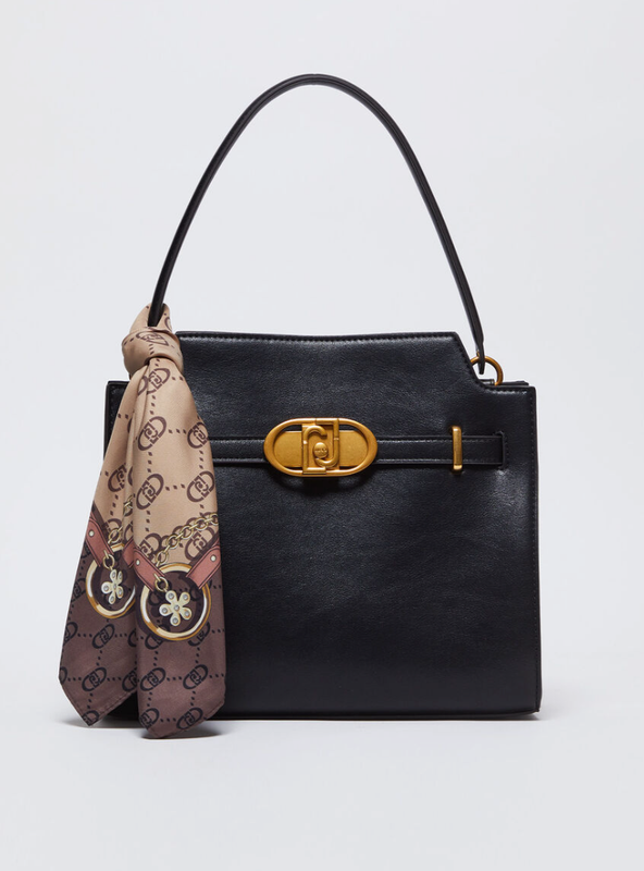 Borsa a mano con foulard mano nero Borsa a mano con foulard mano nero