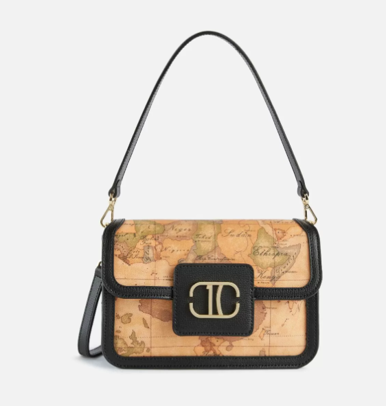 Alviero Martini Prima Classe Frame Bag tracollina con patta stampa Geo Classic Nera Alviero Martini Prima Classe Frame Bag tracollina con patta stampa Geo Classic Nera