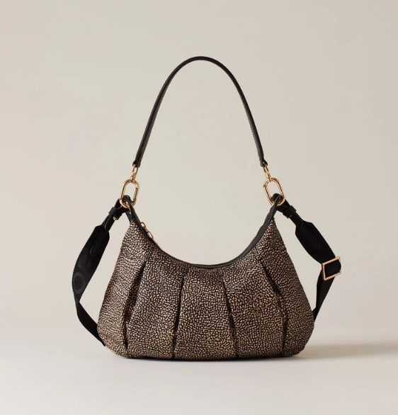 BORBONESE CROISSANT HOBO SMALL Borsa a Spalla di Tessuto Riciclato OP