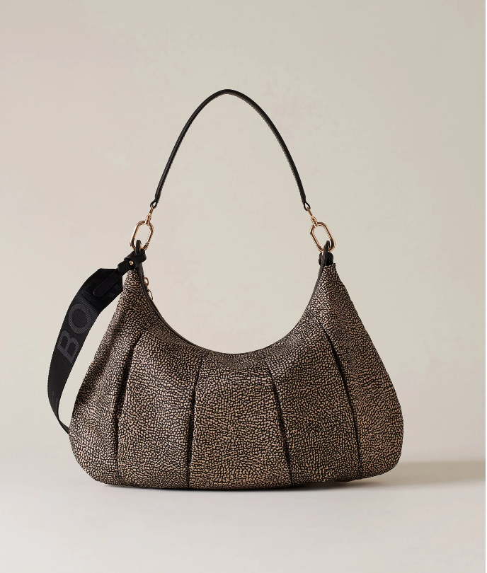 BORBONESE CROISSANT HOBO MEDIUM Borsa a Spalla di Tessuto Riciclato OP